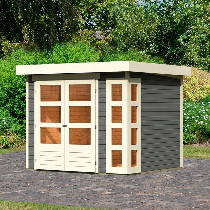 Karibu Gartenhaus Kerko 3, BxT: 266x238 cm, Fichte terragrau-naturbelassen, Doppelflügeltür, 8 feststehende Fenster