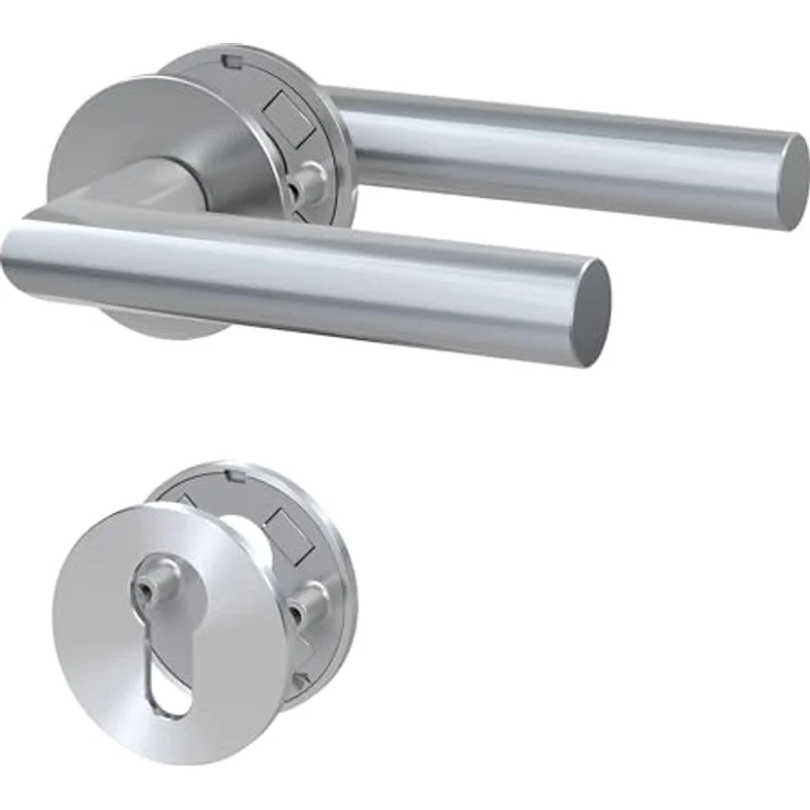 BASI | Drücker-Garnitur aus Edelstahl | Mit 3 mm Magnet Flachrosette | Für Zimmertüren Innentüren | Türstärken 25-65 mm – Bild 1