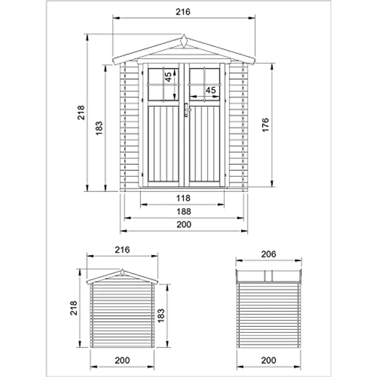 TIMBELA Gartenhaus Holz - Geräteschuppen Holz - Gerätehaus Hochwertige abschließbare Tür mit Boden Imprägnierte B216xL206xH216 cm/ 3.53 m2 - Gartenhäuser & aufbewahrung M343F+M343G – Bild 4