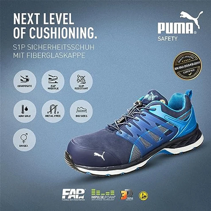 PUMA Velocity 2.0 Blue Low ESD Sicherheitshalbschuh S1P mit Fiberglaskappe und IMPULSE.FOAM, Größe 36, Blau – Bild 4