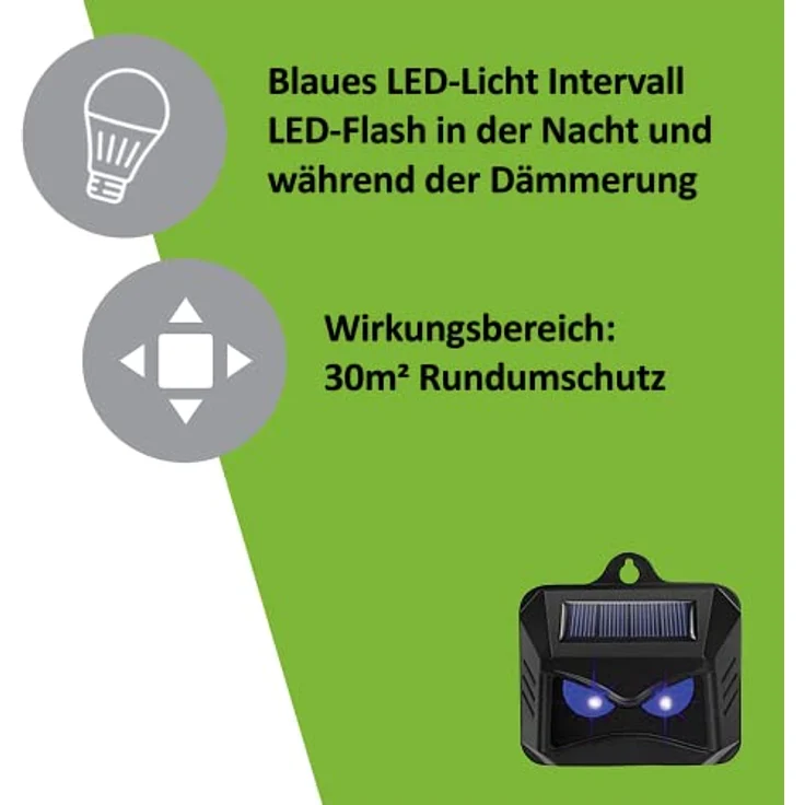 ISOTRONIC Solar Tiervertreiber mit Blaulicht | gegen Wildtiere wie Waschbären, Rehe, Füchse, Wildschweine u.v.m. - 4X effektive Tierabwehr mit blauem LED-Licht – Bild 3