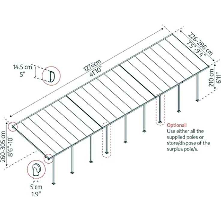 CANOPIA Aluminium Terrassenüberdachung 300x1276 cm, 8-mm-Doppelsteg-Polycarbonat, UV-geschützt, grau – Bild 2