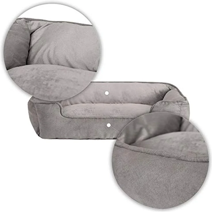 lionto Hundebett 2-in-1 mit komfortablem Einstieg, 110x80 cm, Wildlederoptik, grau – Bild 5
