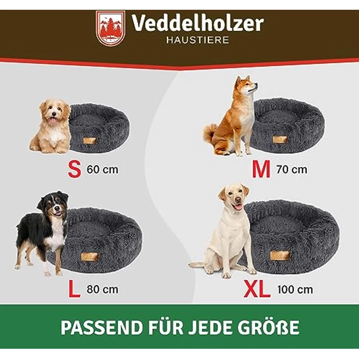 Veddelholzer Ø 70 cm M Dunkelgrau Hundebett Katzenbett Hundekissen Hundebetten in Mehreren Größen Hundebett große mittelgroße kleine Hunde waschbar in hellgrau und dunkelgrau für alle Hunde & Katzen – Bild 5
