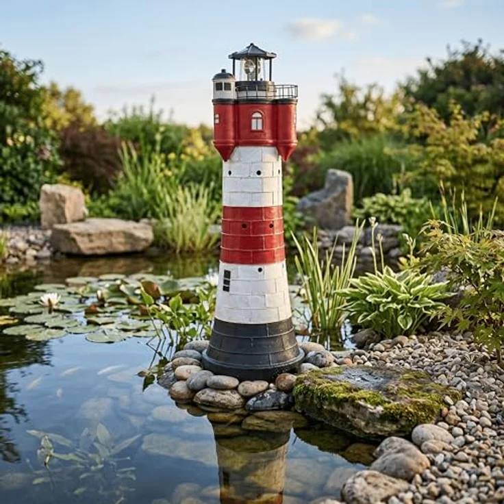 Solar Leuchtturm Roter Sand Höhe 78cm aus Polyresin mit einer weissen LED 2325 – Bild 4