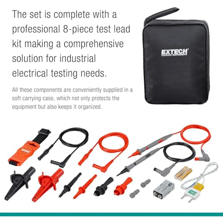 Extech Multimeter Hochleistungs-Industrie-Multimeter-Kit, CAT IV-600V, True RMS, 8-teiliges Messleitungsset, blau – Bild 7