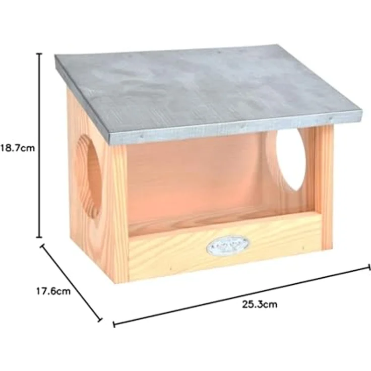 Esschert Design Eichhörnchen Futterhaus aus Kiefernholz , 25,3 x 17,6 x 18,7 cm, Nistkasten, Futterstation mit Zinkdach, witterungsbeständig – Bild 6