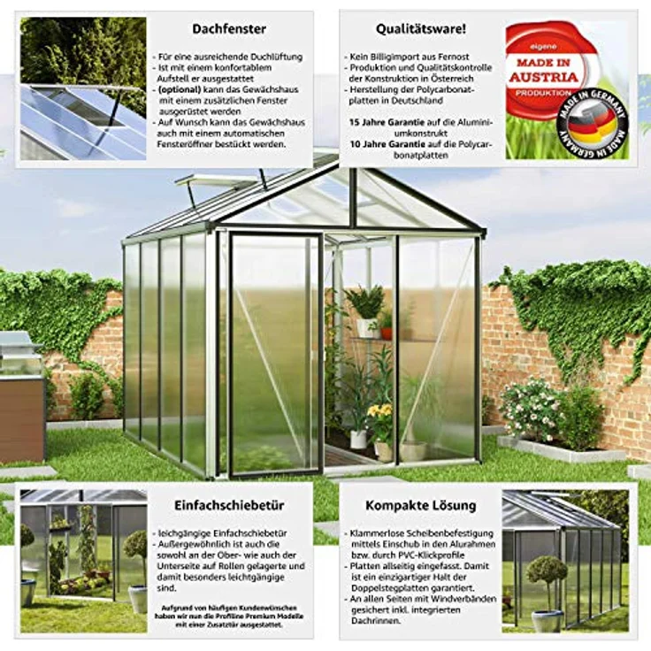 GFP Gewächshaus Diamas 22 Light 235x311 cm mit integriertem Fundament, 12 mm Doppelstegplatten, Aluminium Natur – Bild 4