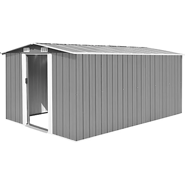 vidaXL Geräteschuppen 257x392x181cm Metall Grau Gerätehaus Schuppen Gartenhaus Gartenschuppen Lagerschuppen Werkzeugschuppen Gartenaufbewahrung – Bild 1