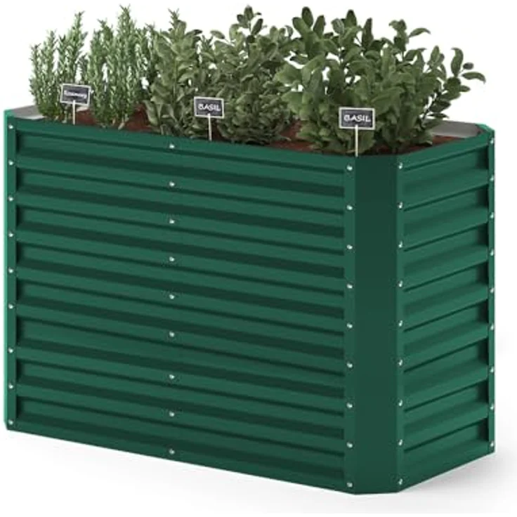 ok-Living Hochbeet Kräuterbeet Gemüsebeet rechteckig 120x60x80cm, grün, verzinkter Stahl für optimale Pflanzenbedingungen – Bild 1