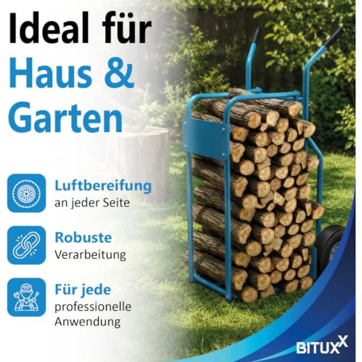 Bituxx Sackkarre Brennholzkarre (MS-15908) mit Transportkäfig, Stahlrahmen, blau, Tragkraft 100 kg, Luftbereifung – Bild 6