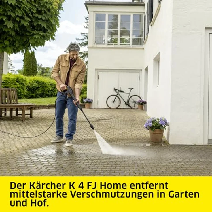 Kärcher Hochdruckreiniger K 4 FJ Home, 6 m Hochdruckschlauch, Vario Power-Strahlrohr und Dreckfräser, inkl. Flächenreiniger T 5 und 1 l Reinigungsmittel – Bild 7