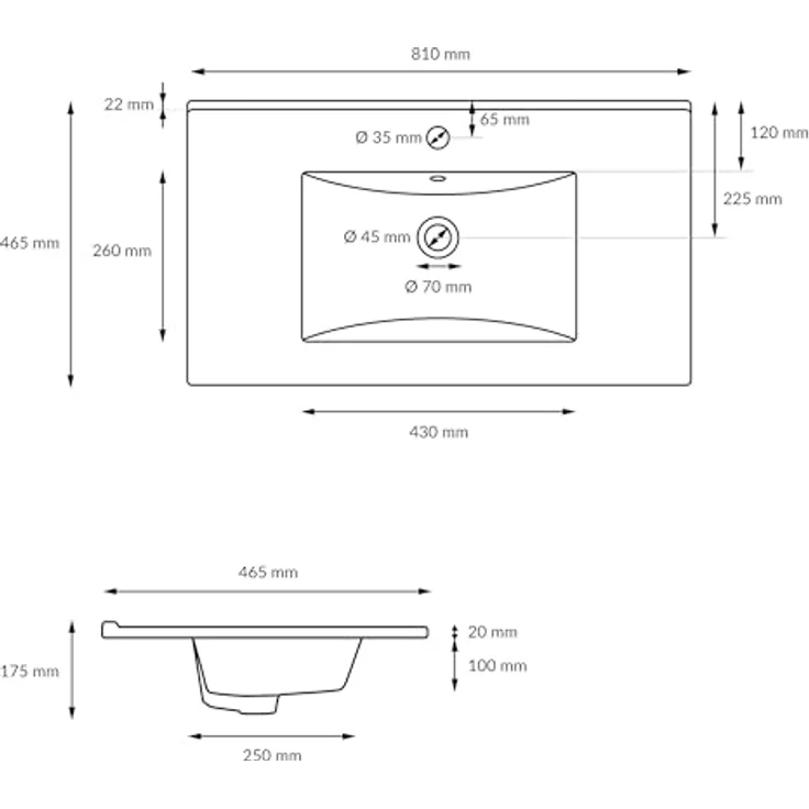 ECD Germany Waschbecken 810x465x175 mm Weiß aus Keramik – Bild 8