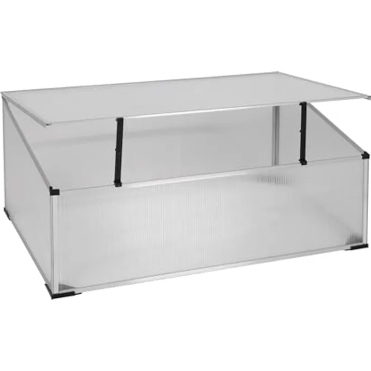 Spetebo Frühbeetkasten mit Aluminium Rahmen - Kleines Gewächshaus - 100 x 60 cm - Polycarbonat Treibhaus Kasten Gemüsebeet Abdeckung - Transparent