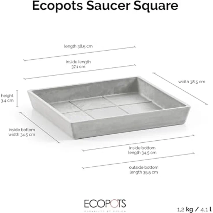 Ecopots Rotterdam Kasten-Untersetzer, quadratisch aus Kunststoff, 38,5 x 38,5 x 3,4 cm, in Weißgrau – Bild 3