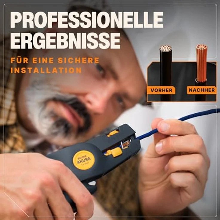 BAURIX® AKURA Abisolierzange automatisch, Abisolierwerkzeug mit integriertem Kabelschneider für Kabel 0,5–6 mm², ergonomisches Design, für Elektroinstallation und DIY – Bild 5
