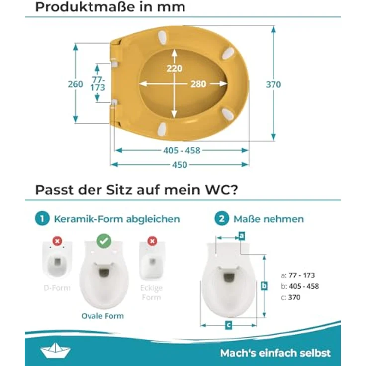 Calmwaters WC Sitz Premium Curry-Gelb, Absenkautomatik, antibakteriell, Duroplast, 250 kg Tragkraft, abnehmbar, Made in EU, 26LP6229 – Bild 2