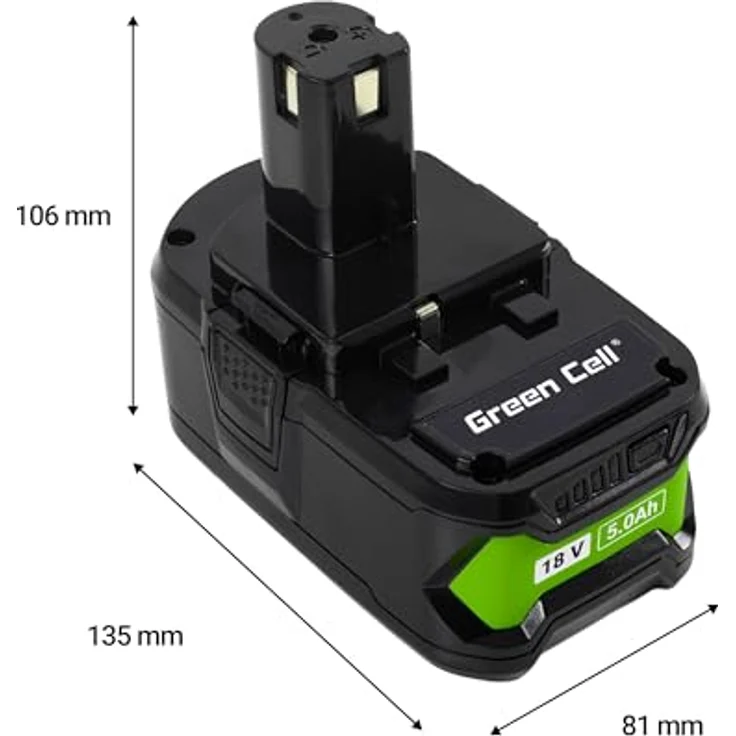Green Cell RB18L50 GC-PTRY18V5, Werkzeug-Akku 18V 5.0Ah Li-Ion für Ryobi ONE+ System, kompakt und leistungsstark – Bild 6
