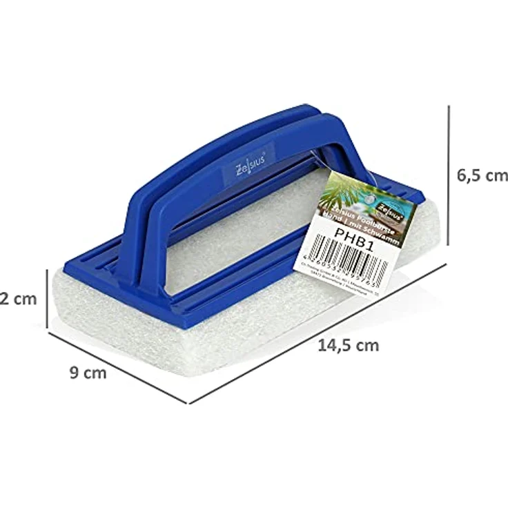 Zelsius Poolschwamm mit Griff | 14,5 x 9 x 6,5 cm | Pool Handbürste mit Schwamm | Bodenbürste, Poolbürste, Reinigungsbürste zur Poolreinigung | Poolrand Reiniger, Algenbürste, Handschrubber – Bild 4