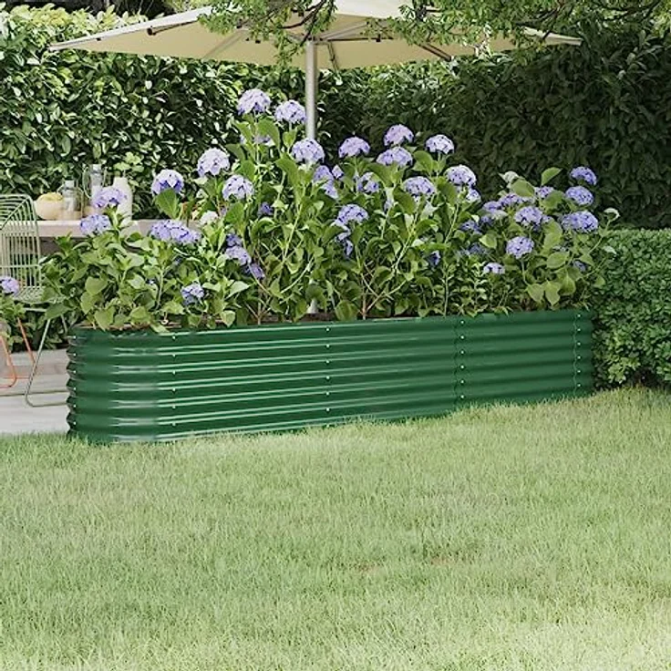 vidaXL Hochbeet, Wetterfestes Hochbeet für Garten Balkon Terrasse, Kräuterhochbeet zum Selber Bauen, Pflanzkasten aus Metall, Pulverbeschichteter Stahl Grün – Bild 2