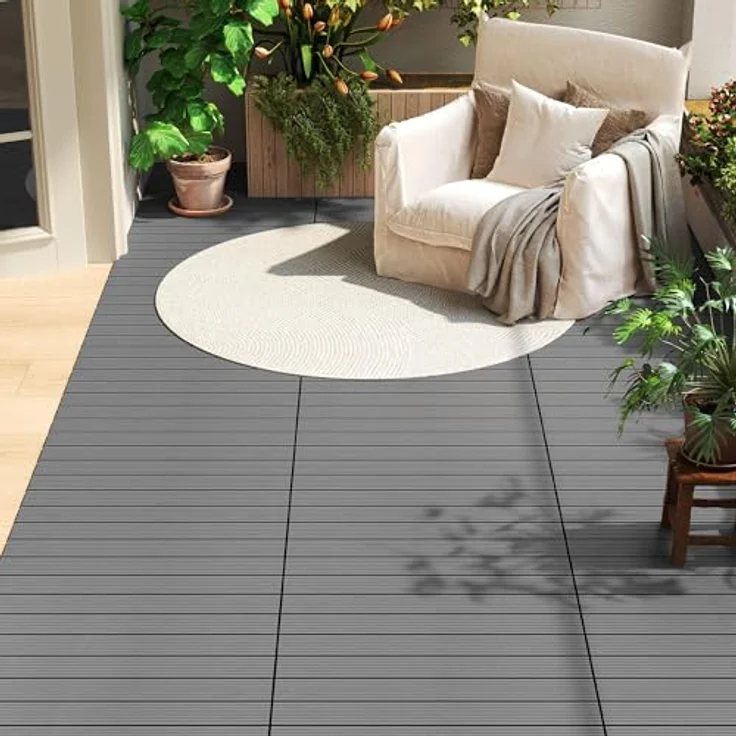 12er-Set WPC Terrassenfliese mit Klicksystem hellgrau – Bild 7