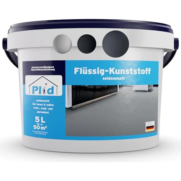 Plid® Flüssigkunststoff Innen & Außen, Silbergrau 5L - Wasserfeste Bodenbeschichtung für Terrasse und Werkstatt, flexible Schutzschicht aus Flüssig PVC – Bild 1