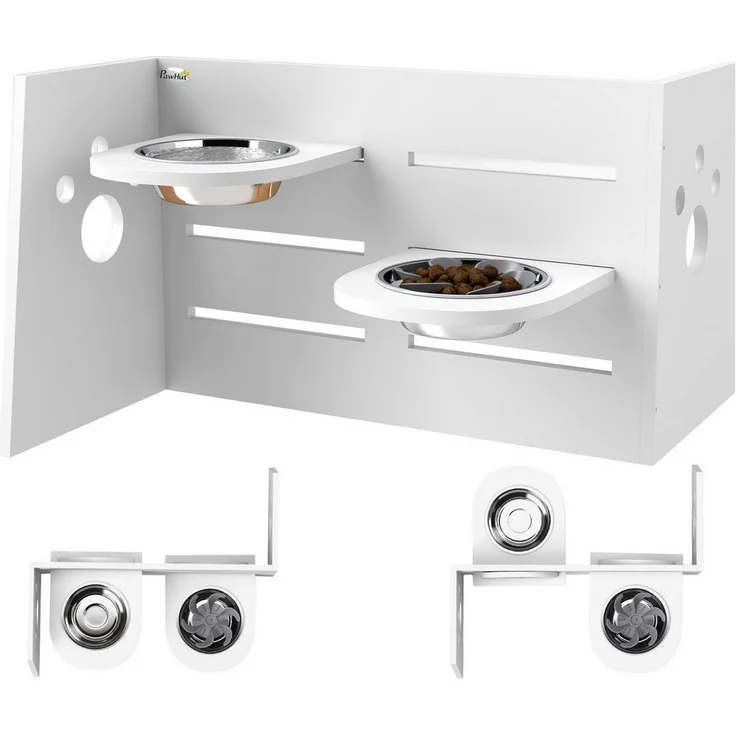 PawHut Futternapf Hundenapf erhöht, 3 Stufen Höhenverstellbar, Edelstahl, für große Hunde, Weiß