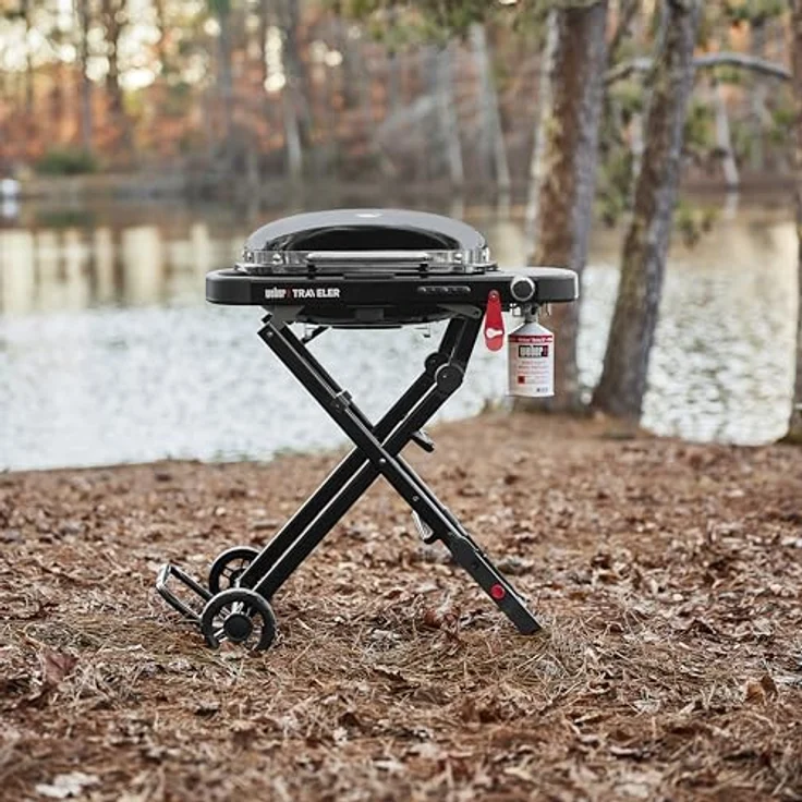 Weber Traveler Compact Gasgrill, 1 Brenner, 52 x 36cm Grillfläche, portabler Outdoor BBQ, mit Deckelthermometer - Schwarz – Bild 4