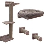 Kerbl Pet Kletterwand Monte Alpi für Katzen, 4-teilig, grau, individuelle Montage, Kratzsäulen mit Sisalteppich, Liegebett mit Softplüsch