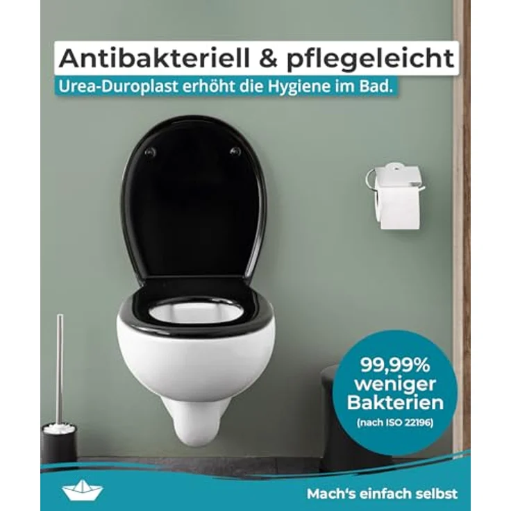 Calmwaters WC Sitz Premium Schwarz, Duroplast mit Absenkautomatik, antibakteriell, bis 250 kg belastbar, abnehmbar, 26LP6149 – Bild 6