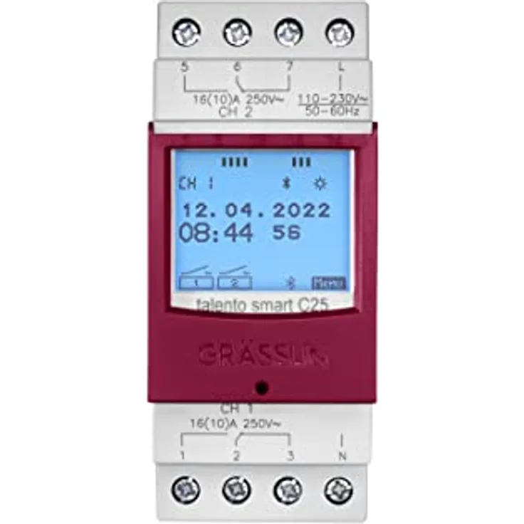 Grässlin talento smart C25, digitale Zeitschaltuhr mit Bluetooth, programmierbar über Smartphone, bis zu 50 Programme, PIN-Code-Sicherheit
