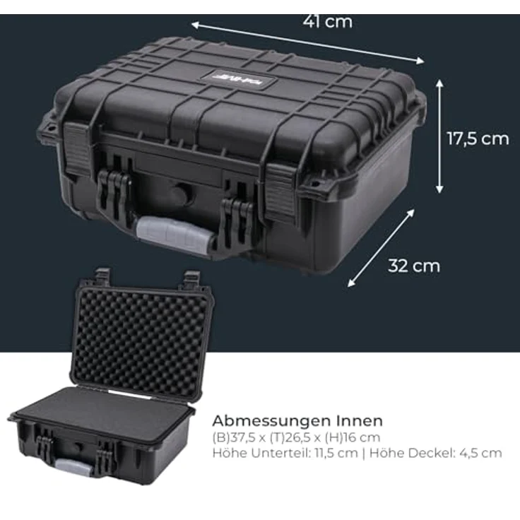 HMF Werkzeugkoffer Robuster Outdoorkoffer mit Druckausgleichsventil und Rasterschaumstoff, Outdoor-Koffer wasserdicht und staubdicht, schwarz – Bild 5