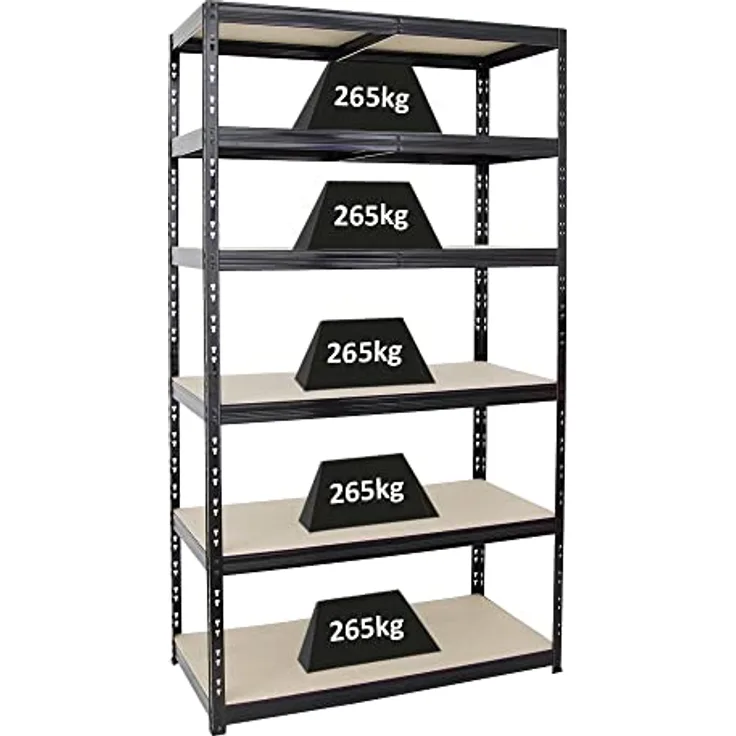 PROREGAL Schwerlastregal Giant Tiger XL, Schwarz, 220x120x60 cm, 6 Ebenen, Fachlast 265 kg, Gesamtlast 1590 kg, Made in EU