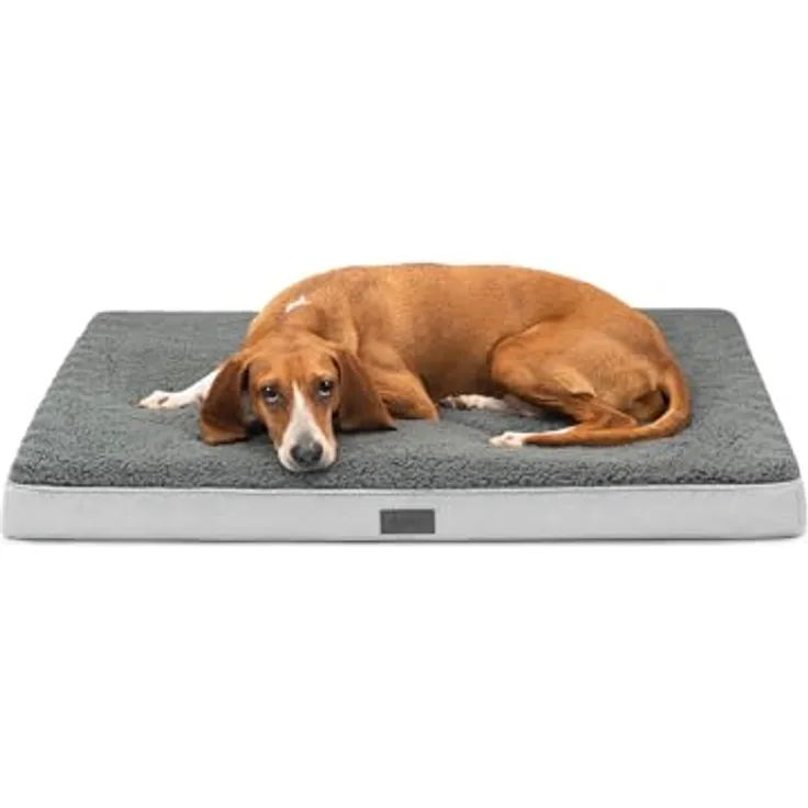 lionto Hundebett orthopädisch, 91x69x8 cm, robuster Plüschbezug, abnehmbar & waschbar, wasserabweisend, für kleine & große Hunde + Katzen, grau