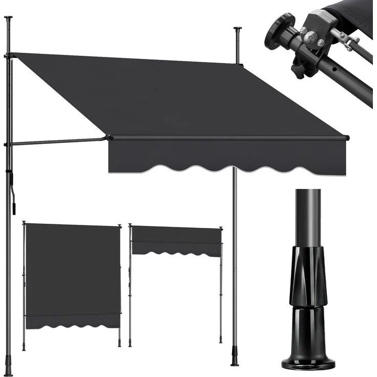 Sekey Klemmmarkise Balkonmarkise mit Kurbel, UV-beständig, ohne Bohren, Dunkelgrau, B x H: 200 x 212-310 cm
