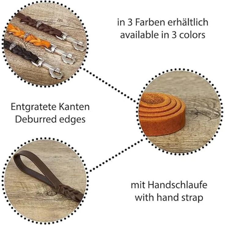 CopcoPet - Fettlederleine 1 m x 8 mm, Schwarz, Hunde-Leine aus Leder mit verchromtem Karabiner, geflochtene Hunde-Führleine Leder – Bild 2