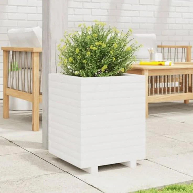 vidaXL Pflanzkübel, Blumenkasten für Garten Balkon Terrasse, Hochbeet für Gemüse Blumen Pflanzen, Blumenkübel Gemüsebeet Pflanzkasten, Weiß Massivholz Kiefer – Bild 3