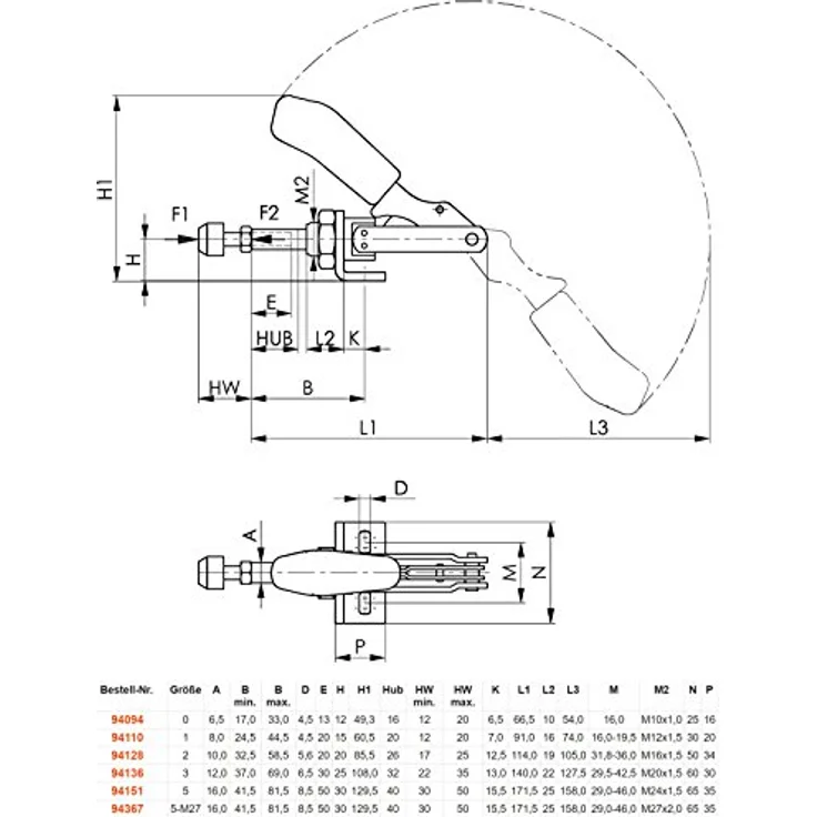 AMF Schubstangenspanner, Spannzwinge mit kleinem Winkelfuß, Größe 5, verzinkt und passiviert, ergonomischer Handgriff – Bild 3