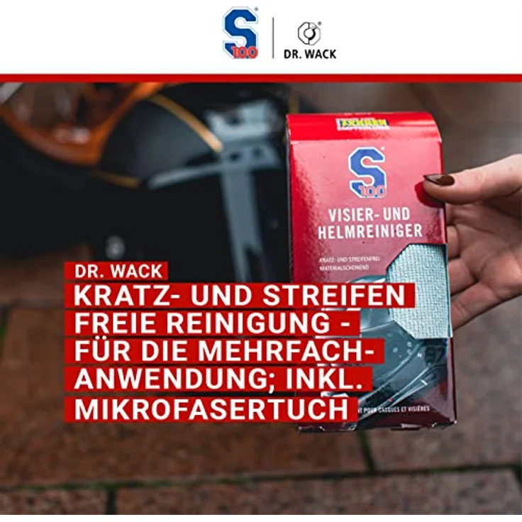 DR WACK Dr. Wack S100 Visier- und Helmreiniger 100 ml, inkl. Mikrofasertuch - Kratz- und streifenfreie Reinigung, für Mehrfachanwendung - Preisvergleich – Bild 2