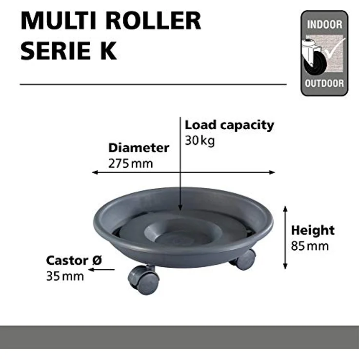 WAGNER Pflanzenroller Serie K Ø 27,5 cm I Pflanzenroller & Blumenroller für Außenbereich + Innenbereich, anthrazit I Kübelroller aus Kunststoff I Tragkraft 30 kg I Made in EU ? 20102201 – Bild 6