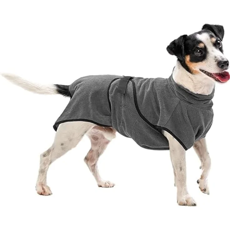 Royal Dry Mikrofaser Bademantel Hund S, schnell trocknend mit Klettverschluss, grau, für kleine Hunde (Rückenlänge 37-45 cm) – Bild 1