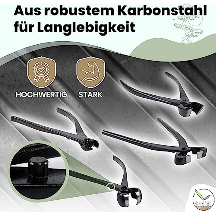 HappySeed Gartenschere Bonsai Werkzeug-Set Profi 4-teilig aus Stahl mit praktischer Tasche, grün – Bild 7