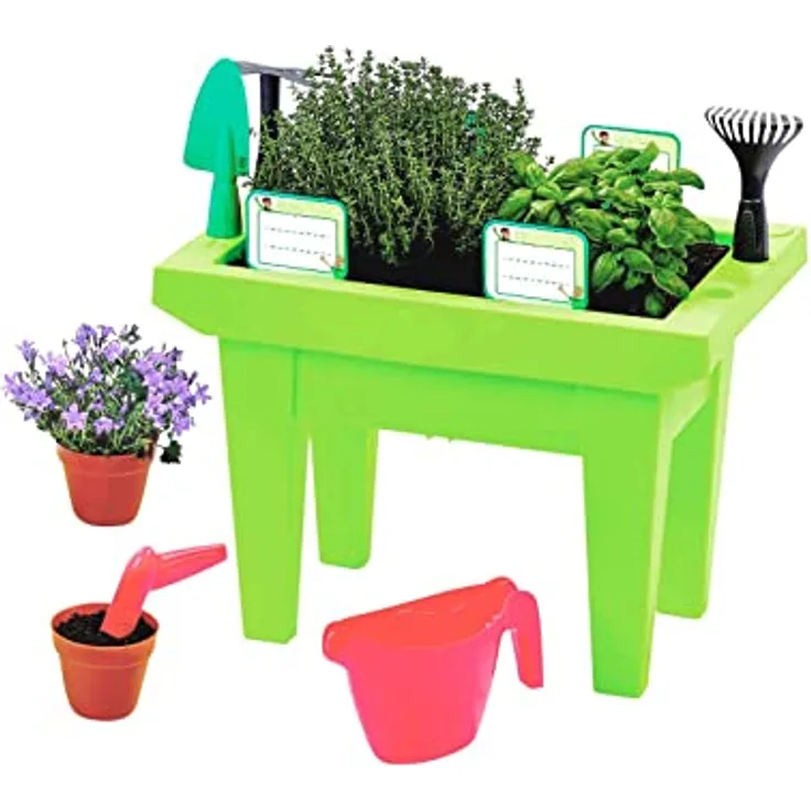 12tlg. Kinder Hochbeet Set + Zubehör Kinder-Hochbeet mit Gartenwerkzeug Mini Frühbeet Pflanzkasten Kräuterbeet Gemüsebeet perfekt geeignet für Terrasse Balkon Pflanzenbeet Pflanzenkübel Gemüse - Preisvergleich