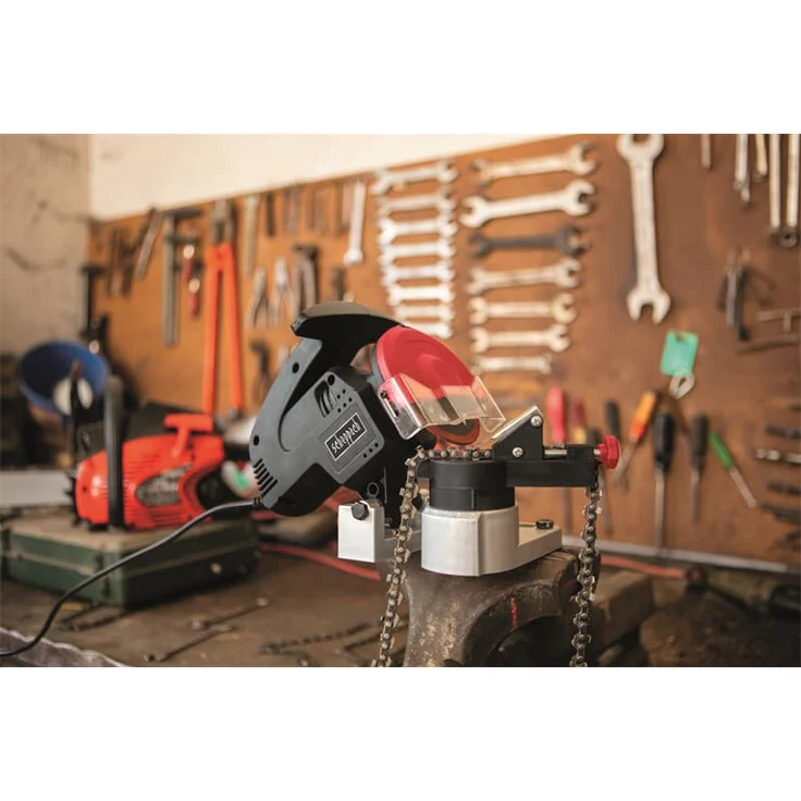 Scheppach Kettenschärfer KS1200 (200W, SchleifscheibeØ 100mm, BohrungsØ 10mm, großer Funkschutz, kompakte Bauweise, robustes Gehäuse, einfach transportierbar) – Bild 4