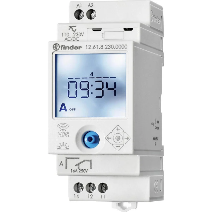 Finder Zeitschaltuhr 12-24 V AC/DC mit LCD-Anzeige und NFC-Programmierung, 16 A, Impulsfunktion bis 59 Minuten – Bild 1