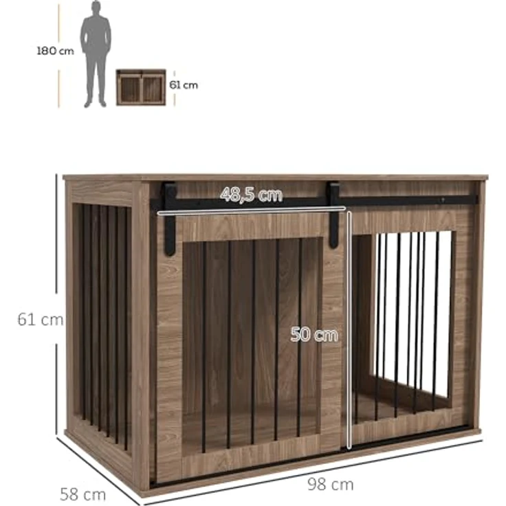 PawHut Hundekäfig Hundebox mit Schiebetür, Hundehütte Indoor mit Holzoptik, Verriegelung, Hundehaus für große Hunde bis 30 kg, Walnuss – Bild 5
