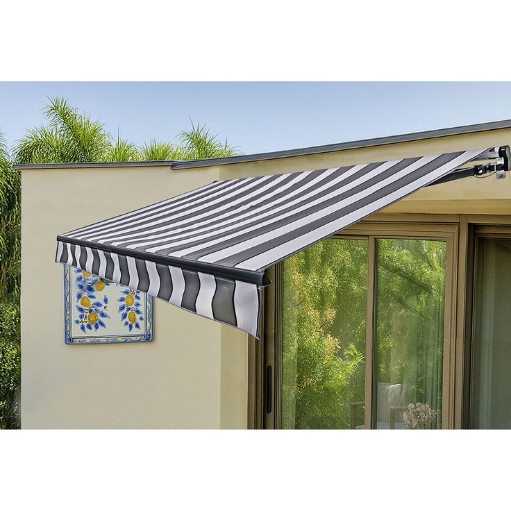 Garden Pleasure Gelenkarm-Markise elektrisch grau/weiß, 4,95 x 3 m, mit integrierter LED-Beleuchtung und Fernbedienung