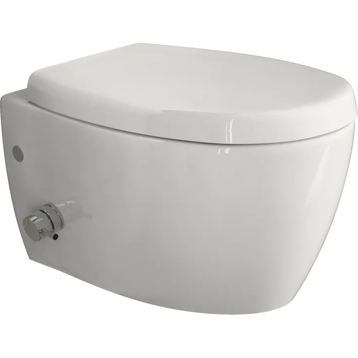 Aqua Bagno Dusch-WC mit Softclose WC-Sitz Tiefspül-WC Taharet, wandhängend, Abgang waagerecht, spülrandloses WC, Edelstahldüse, antibakterieller WC-Sitz