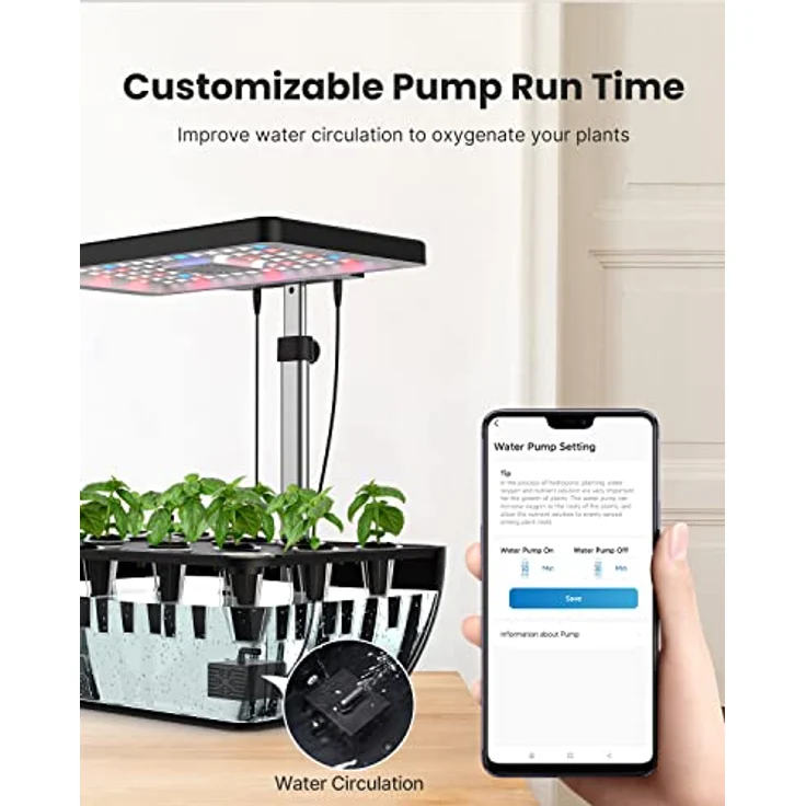 iDOO WiFi Hydroponisches Anzuchtsystem, 12Pods Smart Garden mit LED-Pflanzenlampe, 6,5L Wasserbehälter, Ventilator, Indoor Kräutergarten Kit, Höhenverstellbar, WLAN-Steuerung, Großer Wasserbehälter – Bild 5