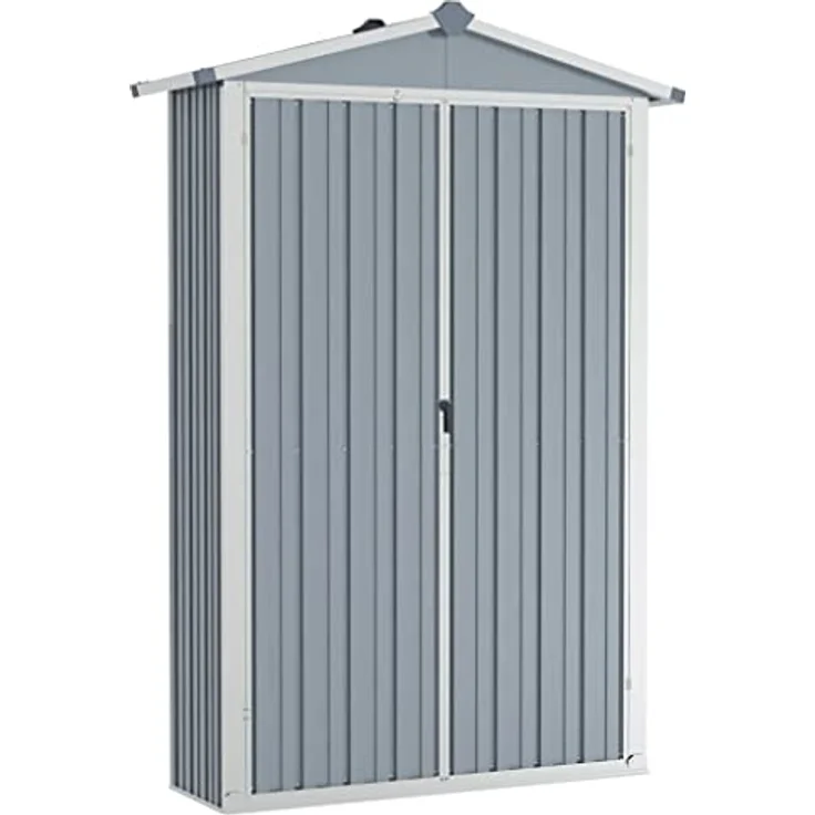 vidaXL Gerätehaus Ohne Boden Geräteschuppen Gartenhaus Geräteschrank Gartenschrank Schuppen Garten Grau 116x45x175cm Verzinkter Stahl – Bild 1